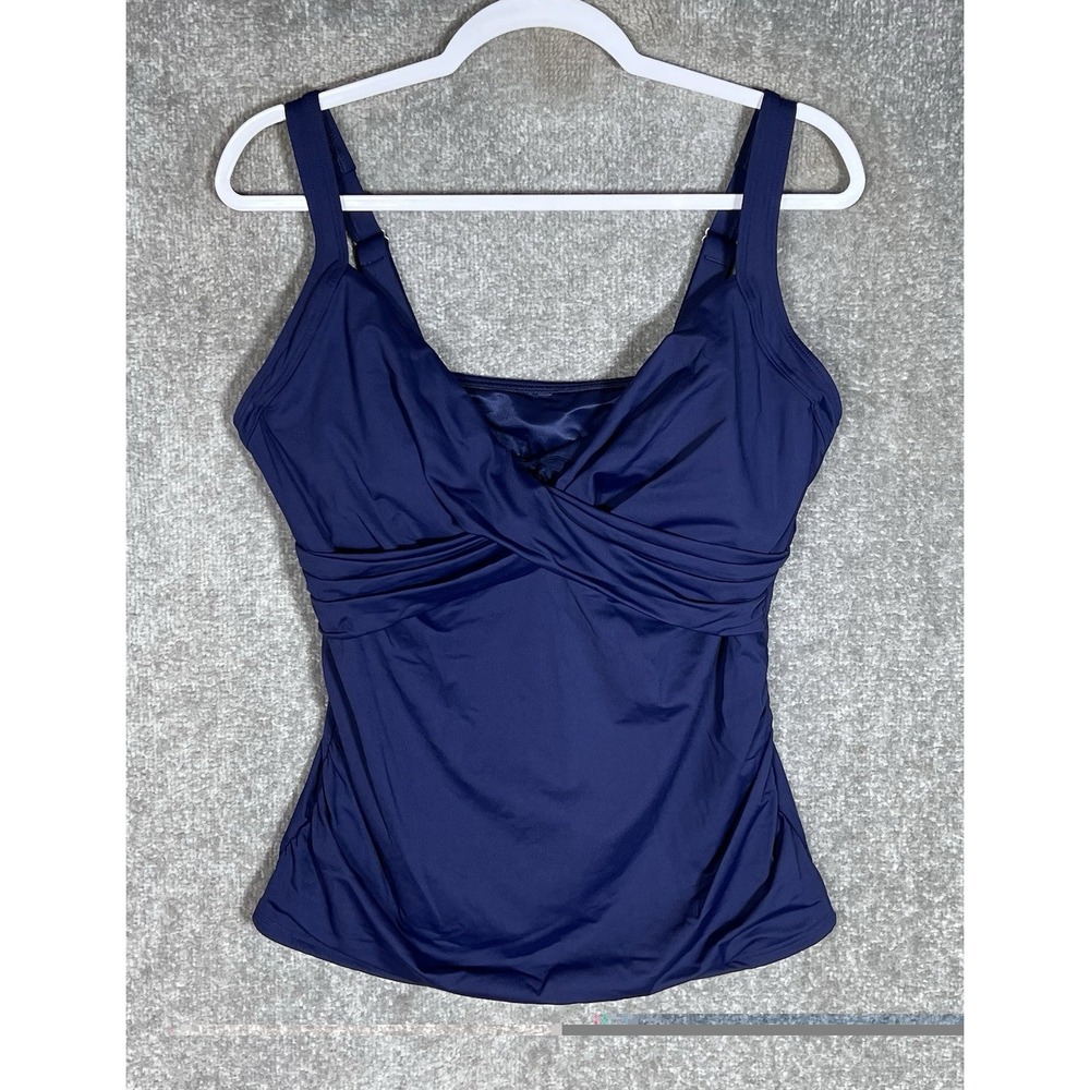 Lands End Built In Underwire Bra Tankini Swim Top Womens Size 14DD Blue Stretch